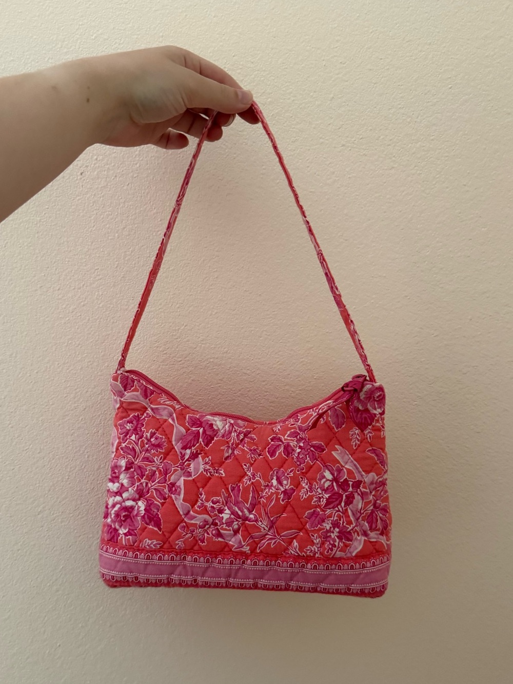 Vintage Vera Bradley Coral Pink Toile Quilted Mini Shoulder Bag Retired